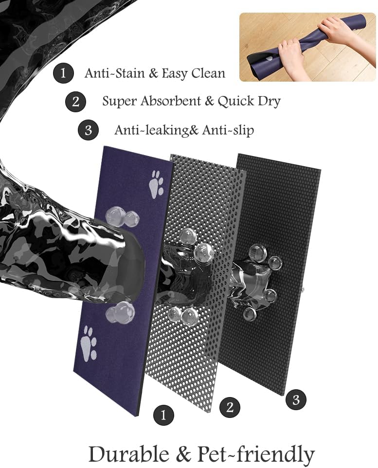 Pet Feeding Mat-Absorbent Dog Mat for Food and Water Bowl-No Stains Quick Dry Water Dispenser Mat-Dog Accessories Pet Supplies-Bowl for Messy Drinkers(Navy,12"x19"