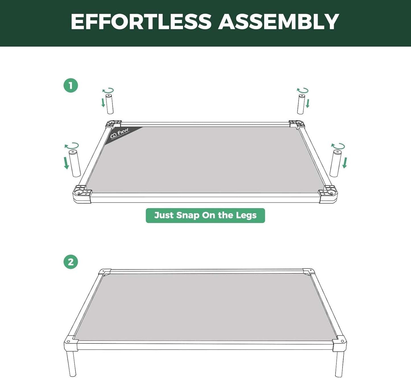 FXW TitanNest Chew-Proof Elevated Dog Bed, Raised Cot for Indoor/Outdoor/Camping Use, Durable & Waterproof Cooling Pet Bed for Large Dogs, 47.0" L x 29.0" W x 7.3" H, Black