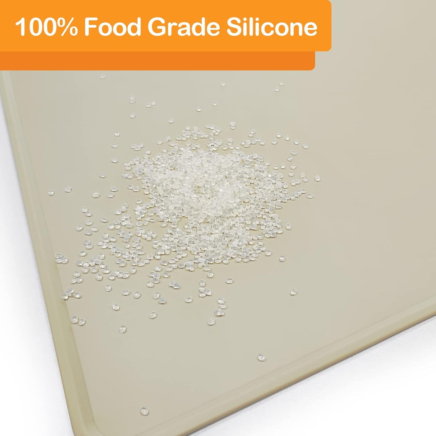 KVK Dog Water Mat 39.4 by 29.5in Extra Large - Silicone Mat for Dog Bowls Waterproof Non Slip - XL Pet Mat for Food and Water Protect Floors - Beige