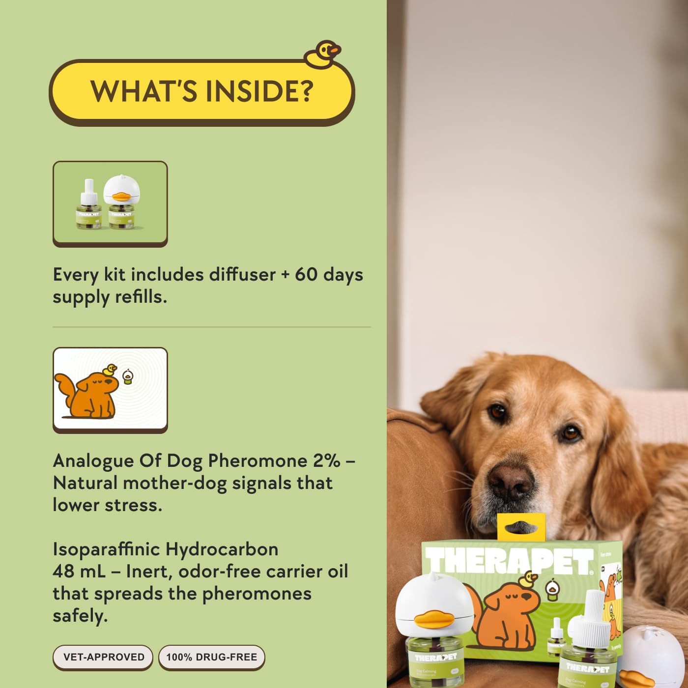 Therapet MD Dog Calming Diffuser - Pheromone Diffuser for Dogs Indoor Behavior Support, Anxiety Aid, 60 Day Long Lasting Refill Kit, Natural Formula