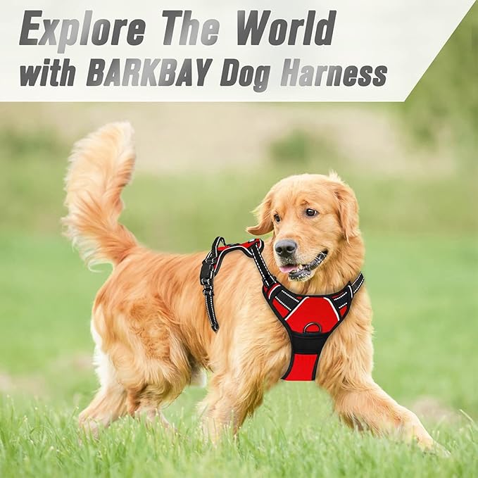 BARKBAY No Pull Dog Harness Front Clip Heavy Duty Reflective Easy Control Handle for Large Dog Walking(Red,M)