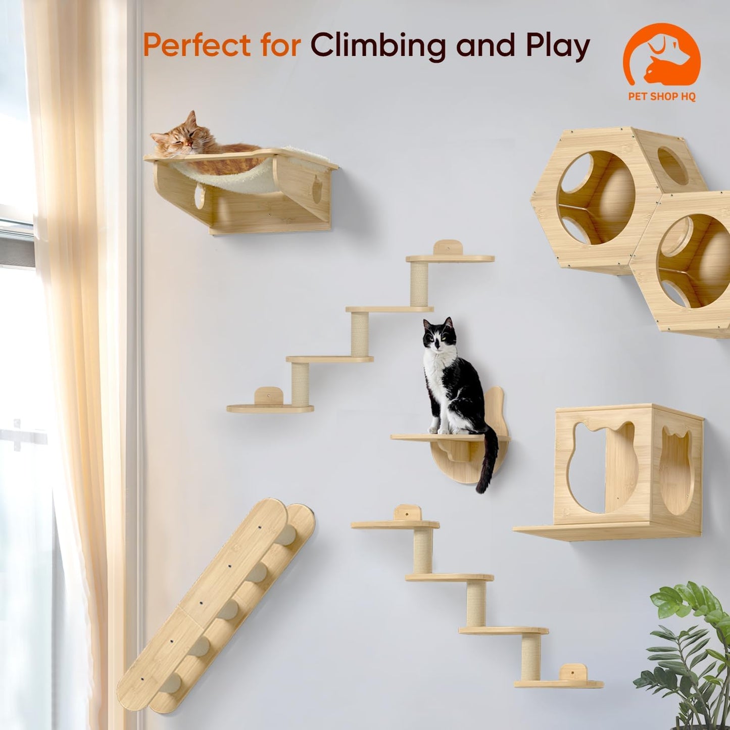 Wall-Mounted Cat Furniture for Climbing - Indoor Wooden Floating Shelves, Perches, Hammock, Bed, Bridges, Walkways - Different Models