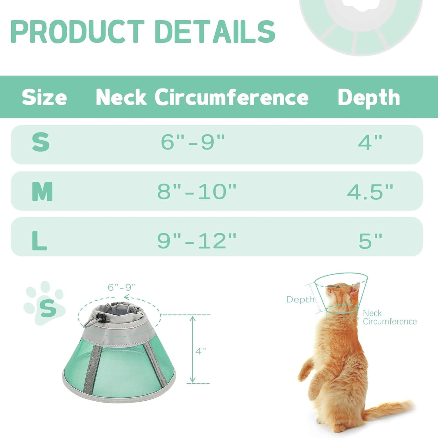 Cat Cone Collar Soft, Cat Recovery Collar for Large Medium Small Cats Kittens, Pet Cone Alternative After Surgery