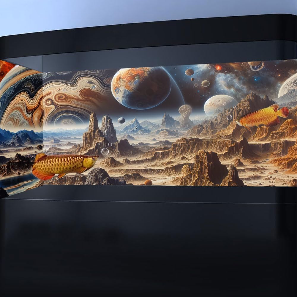 36X20IN Cosmic Spaceterrarium Background, Cool Parallel Space Themed Aquarium Reptile Habitat Background, Aquarium Background with 10EVA Double-Sided Tape