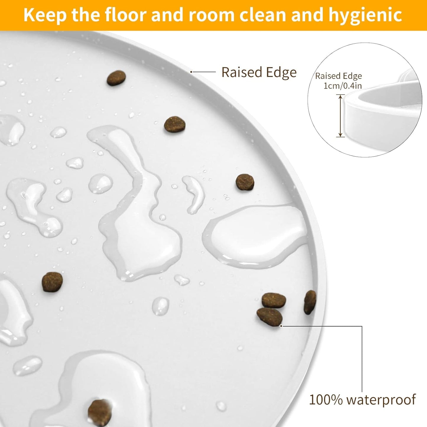 KPWACD Pet Placemat for Dog and Cat, Waterproof Silicone Dogs Feeding Bowl Mat Prevent Food and Water Overflow, High-Lips Puppy Dish Mats Suitable for Small Medium Big Pets, White, 19" * 12"