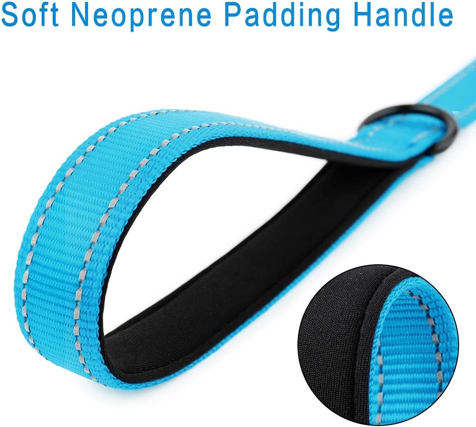 PLUTUS PET Short Training Dog Leash with Padded Handle for Medium Large Big Dogs,18 Inch Heavy Duty Strong Traffic Leash with Carabiner Clip for Climbing Walking or Guiding Blind(18”,Blue