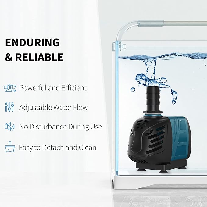 Uniclife Aquarium 400 GPH Submersible and Inline Water Pump 30W 6ft High Lift AC 120 V Quiet Adjustable Return Pump with 6 ft. Power Cord for Fish Tanks Pond Waterfalls Fountains Sumps and Gardens