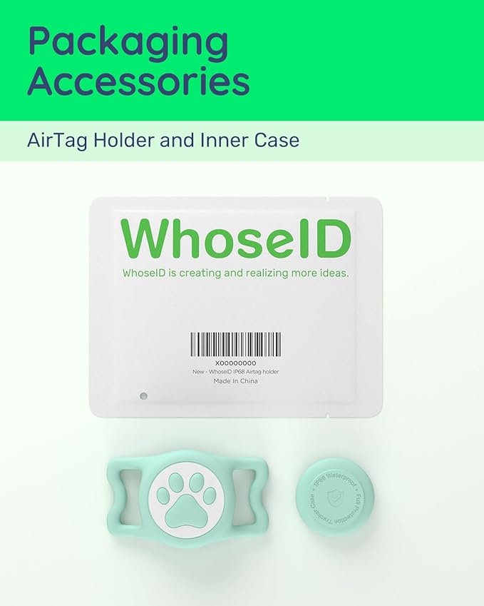 IP68 Waterpoof Dog Airtag Holder, Stretchy Silicone Full Body Covered Apple Air Tag Holder for Dog Cat Collar Fit All Width Collar (Green/Pink, 2 Pack)