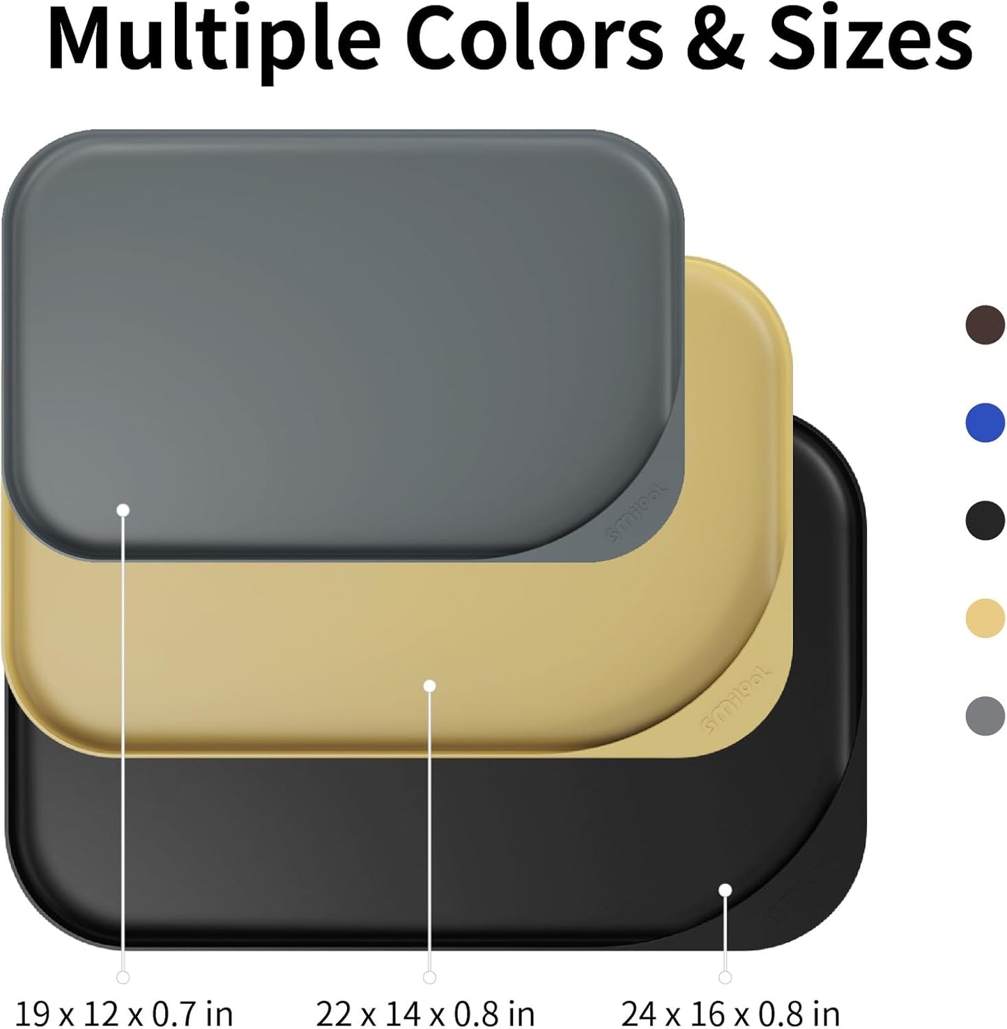 Silicone Pet Feeding Mat with Raised Edge & Residue Collection Pocket for Food and Water, Dog Bowl Mats, Cat Bowls Placemat with High Lip for Floor Waterproof, 22 x 14 x 0.8 Grey