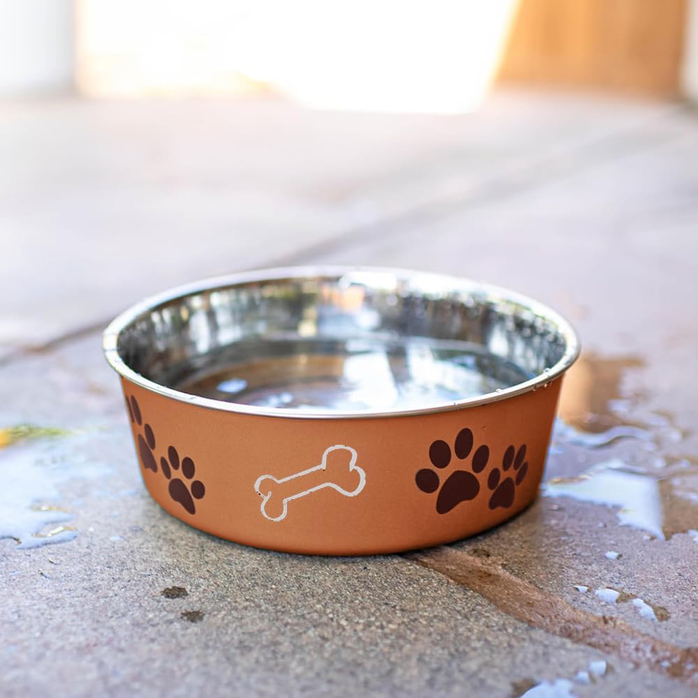 Loving Pets Bella Dog Bowls- Stainless Steel Dog & Cat Bowls - Spill Proof Dog Food Bowl, Cat Bowl, Puppy Essentials & Pet Supplies Great for Home & Travel (Large 35-65 lbs, Copper)