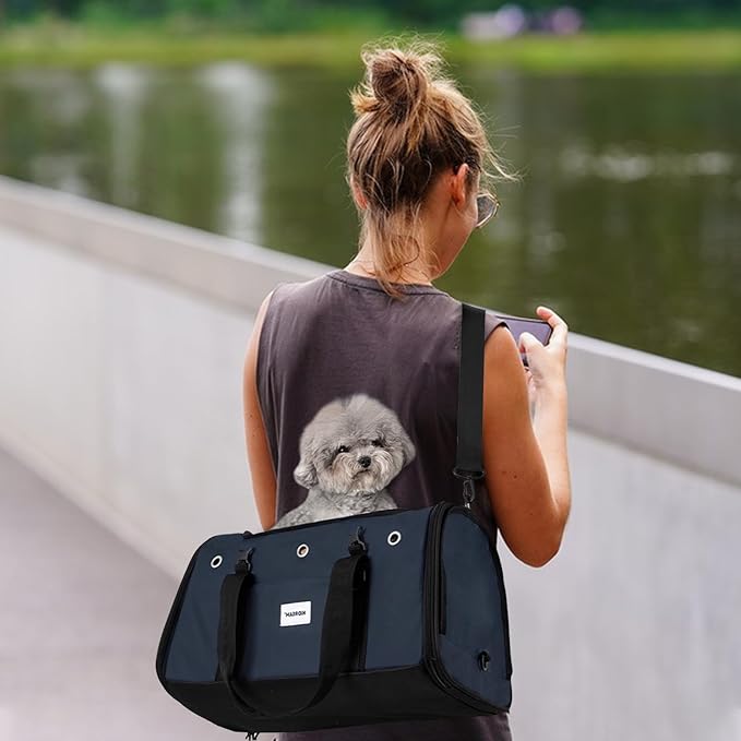 Pet Carrier Bag, Foldable Cat Bag Airline Approved, Soft-Sided Cat Travel Bag, Washable Dog Carrier Privacy Protection for Home Outdoor Travel(M, Blue)