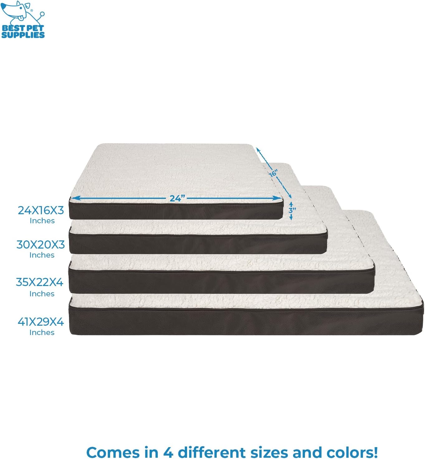 Best Pet Supplies Cute Dog Crate Mat Flat Bed with Waterproof Exterior, Thick Orthopedic Egg Foam Mattress, and Soft Sherpa Fleece Cover for Small, Medium, and Large Breeds - Brown, 24X16X3