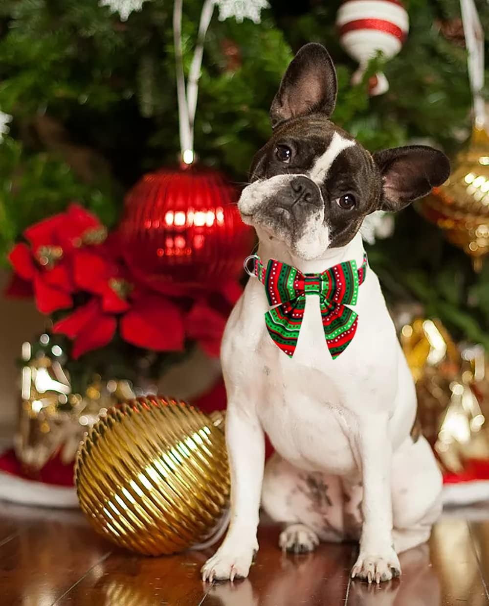 Lionet Paws Christmas Dog Collar with Bowtie, Dog Sailor Bow Collar with Metal Buckle for Dogs, Adjustable Comfortable Dog Collar Girl Gift, XL, Neck 16-26 in