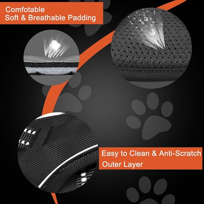 PHOEPET No Pull Dog Harness Medium Reflective Front Clip Vest with Handle,Adjustable 2 Metal Rings 2 Buckles(XL, Grey)