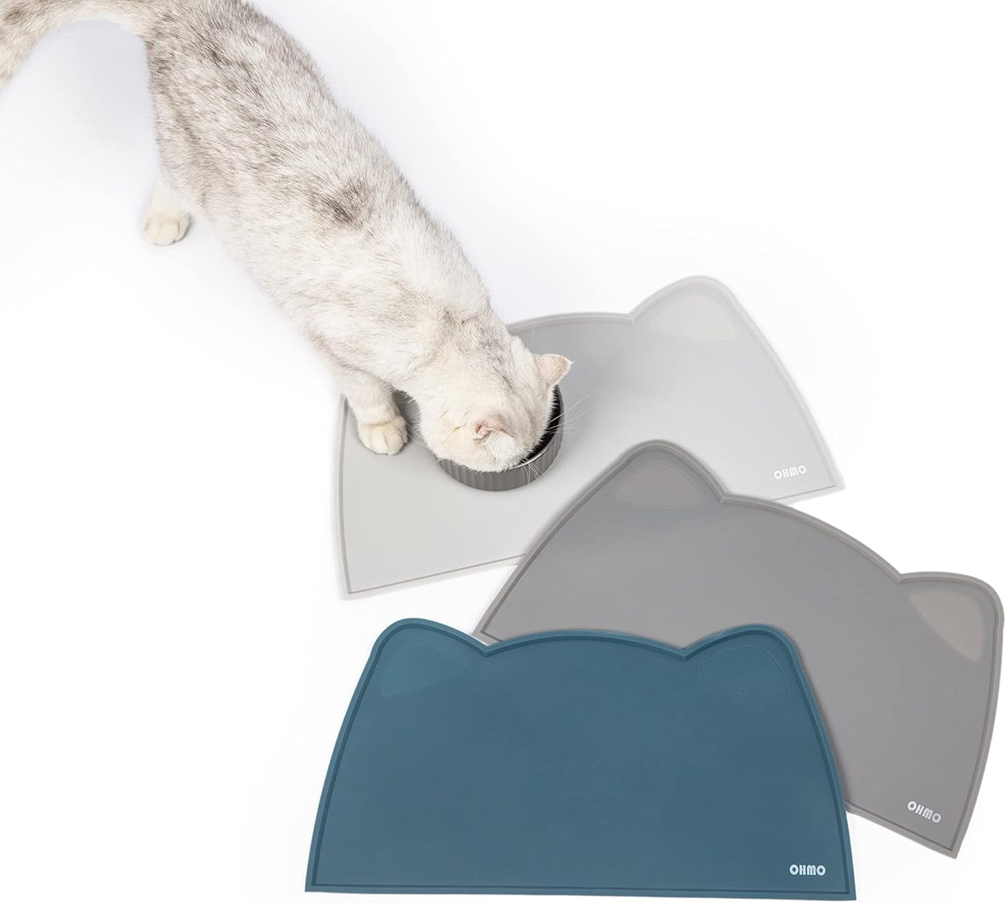 OHMO - Cat Food Mat, Silicone Pet Feeding Mat for Floor Non-Skid Waterproof Dog Water Bowl Tray, Easy to Clean Pet Placemat (Ash, 18 * 9.8'')