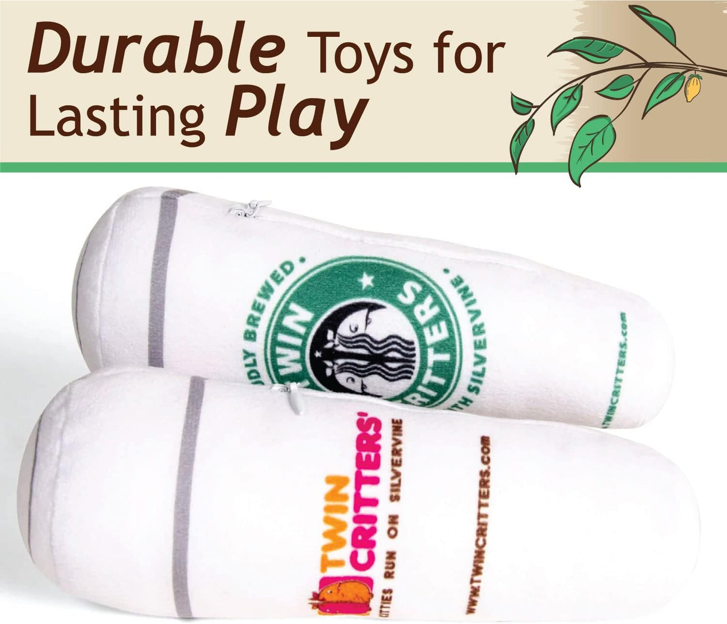 KittiBuzz 2-Pack Organic Silvervine Catnip Substitute Toys for Cats & Kittens | 100% All-Natural Wild Harvested Silvervine | 2 Refillable Coffe Cup Kicker Cat Toys