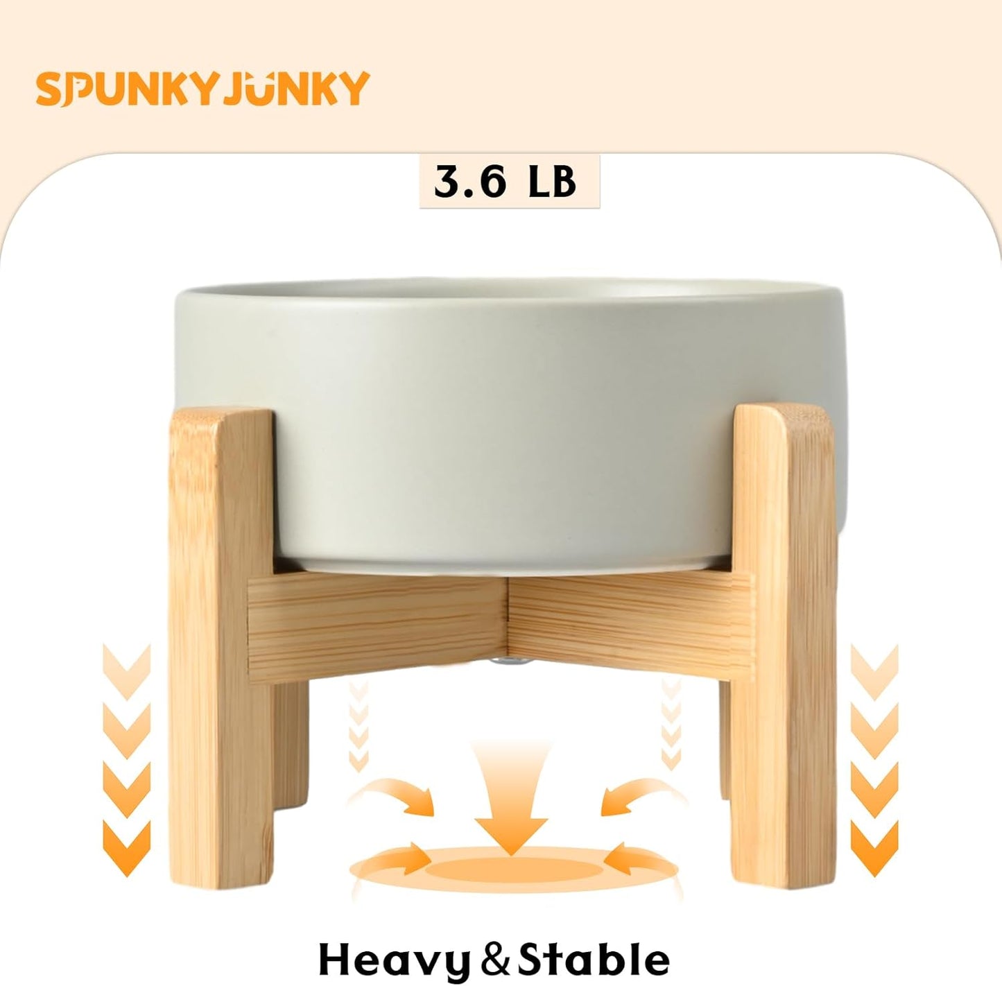 SPUNKYJUNKY Ceramic Elevated Dog Bowls 2 Pack - 8.3inch Raised Dog Bowls with Non-Slip Wooden Stand for Large Dogs Dishwasher Safe(Grey,60OZ*2)