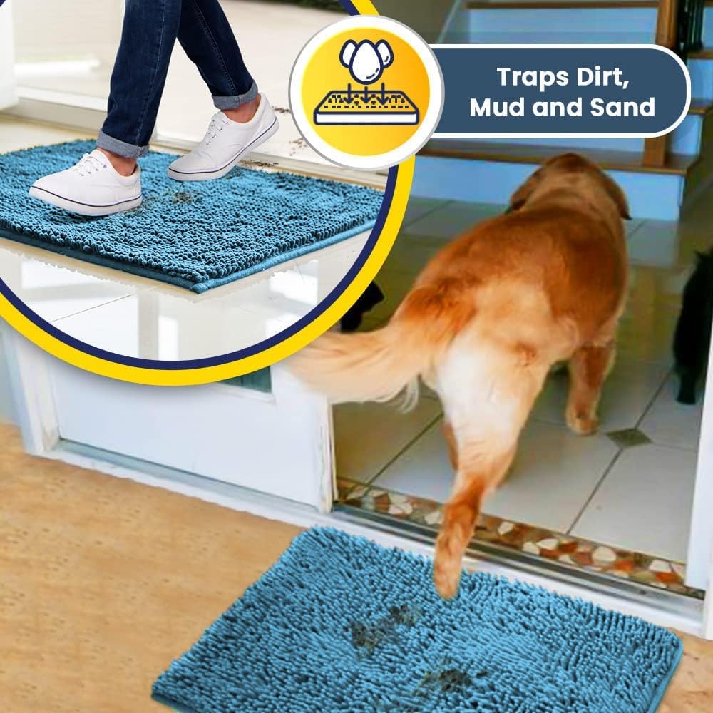Muddy Mat® Original Dog Door Mat for Muddy Paws, Super Absorbent Microfiber, Non-Slip Washable Pet Rug, Quick Dry Chenille Entryway Carpet, Machine Washable Indoor Outdoor mat, Sky Blue 48"x60"