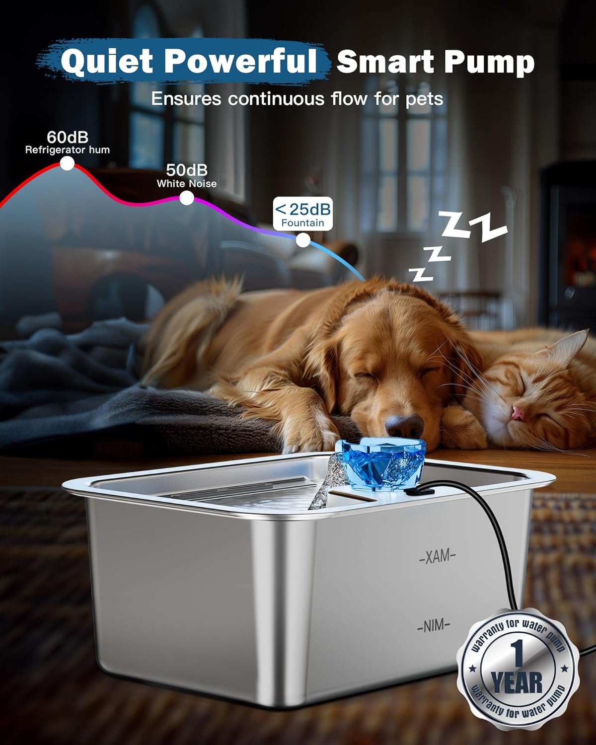 Large Dog Water Fountain Stainless Steel,3 Gallon Extra Big Pet Water Fountain for Large Dogs with 4 Filters,Automatic Dog Water Bowl Dispenser Drinking Fountains,Easy to Clean,Quiet Pump