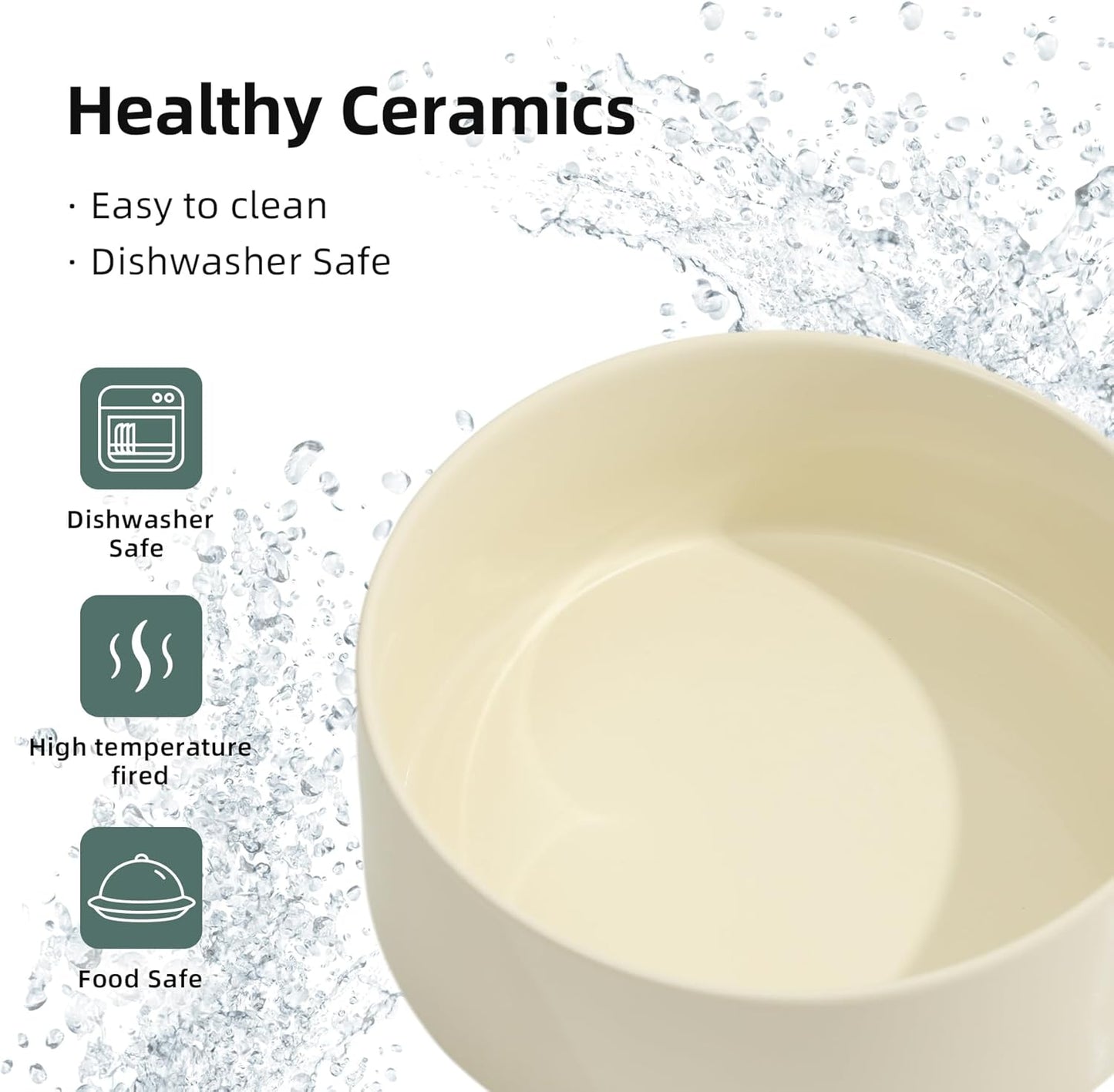 Ceramic Elevated Dog Food and Water Bowl, Kitty Bowl, Raised Dog Dish, Pet Feeder (6inch, 1 x Beige + Stand)