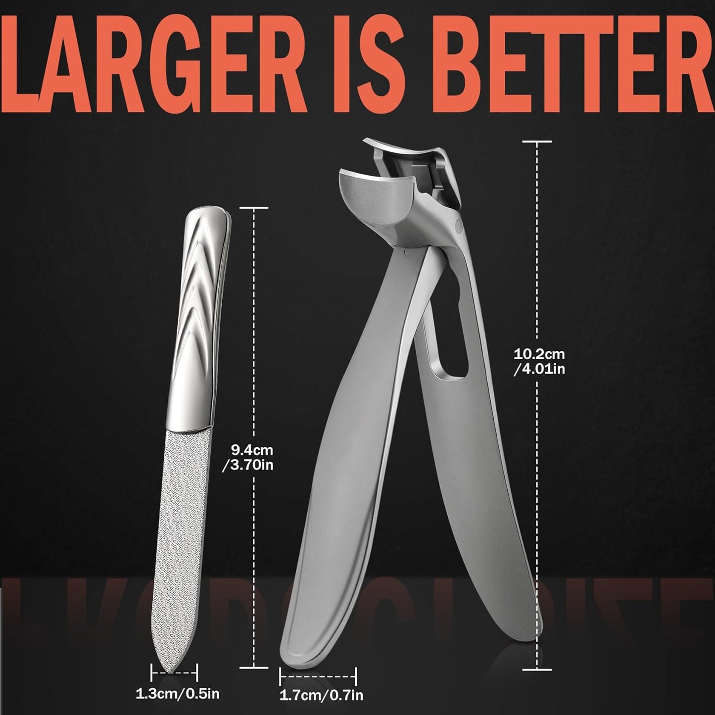 BEZOX Ergonomic Angled Head Thick Toenail Clipper for Seniors - Large Nail Clippers for Thick and Ingrown Nails with Metal Nail File, Premium Nail Cutter Fingernail Clipper for Men and Women - Silver