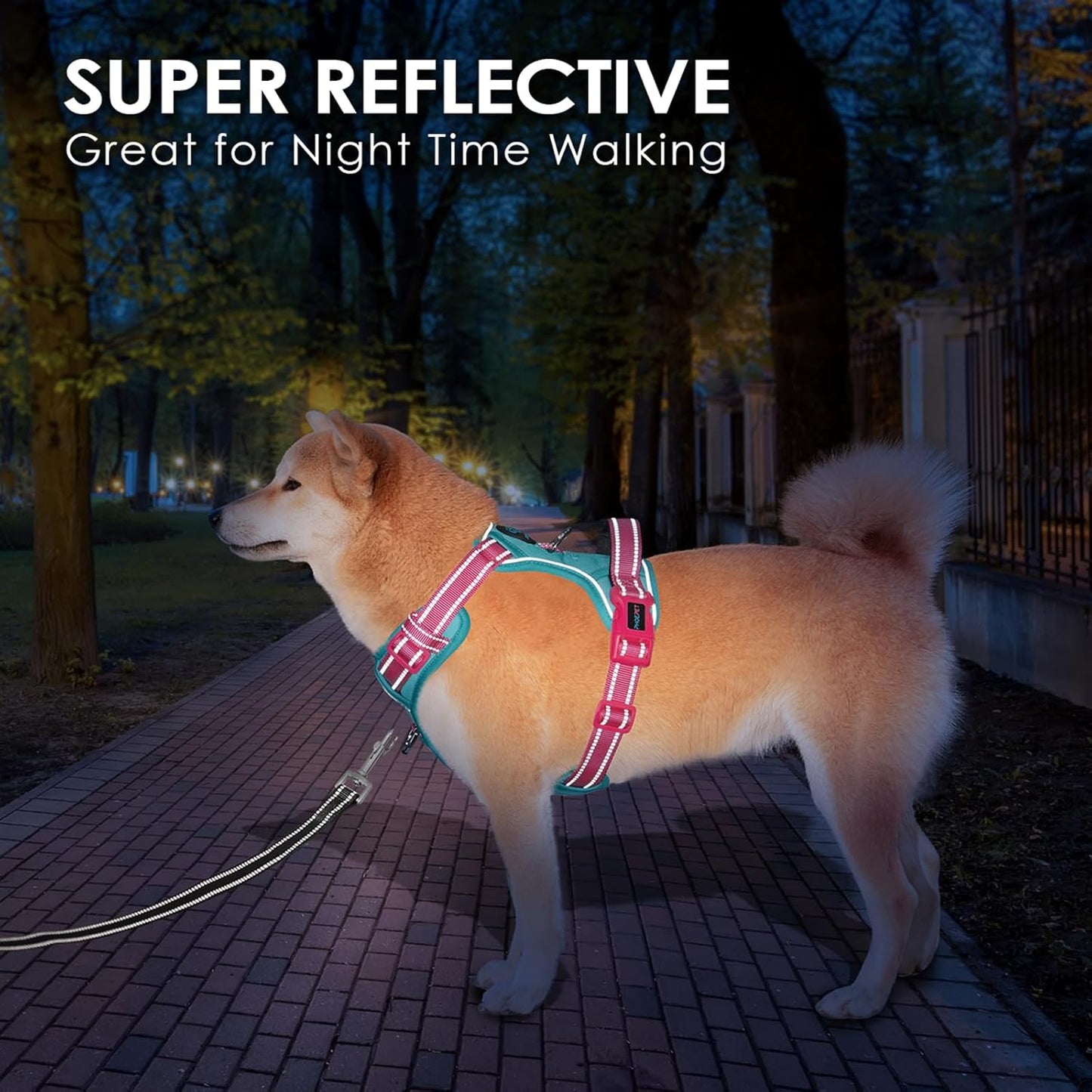 PHOEPET No Pull Dog Harness, Unique Colors Reflective Adjustable Dog Vest, with Soft Training Handle Metal Clips for Small Medium Large Dogs (Mint Green Base & Pink Straps,M)