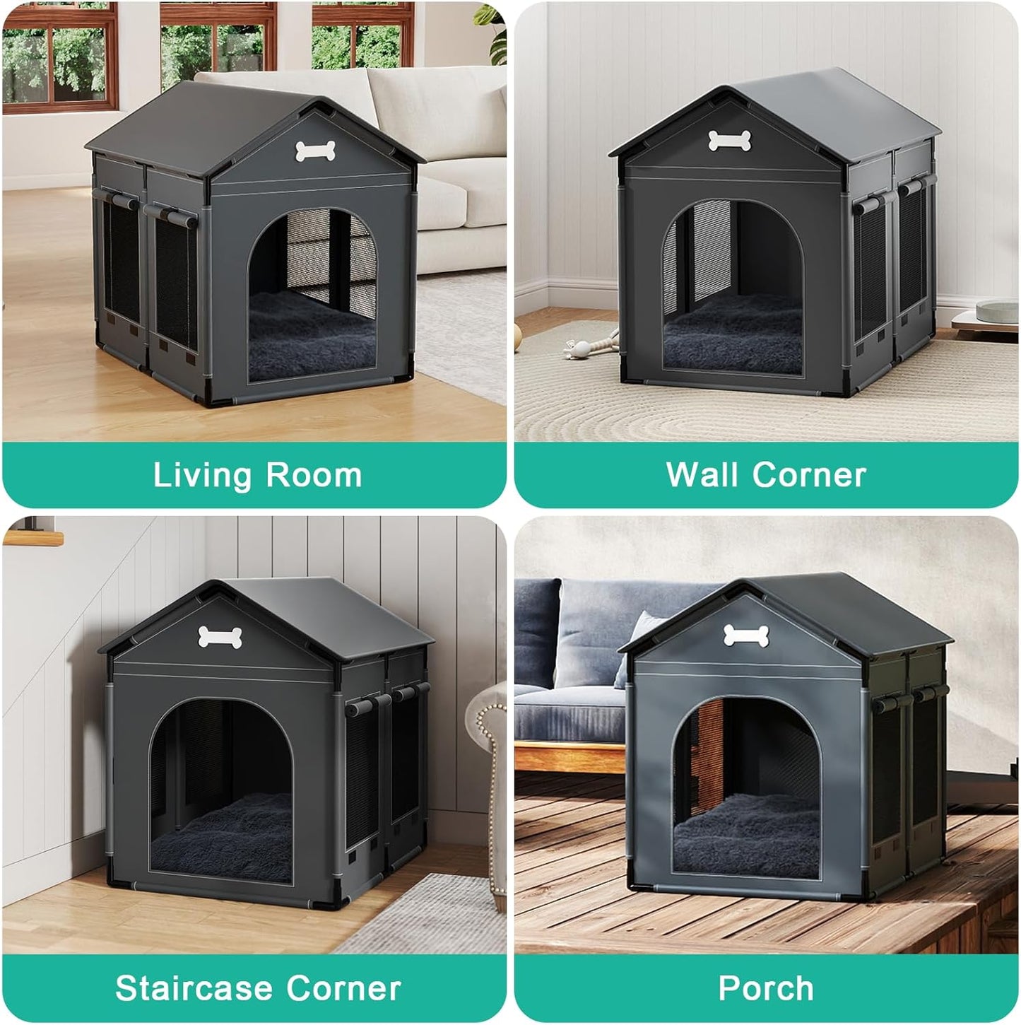 XL Indoor Dog House Dog Kennel Bed Mat with Cushion for Small Medium Large Dogs Cats, Winter Warm Cat Nest Puppy Cave Sofa Pet Products Easy Assembly, 33.9 * 26.8 Inches