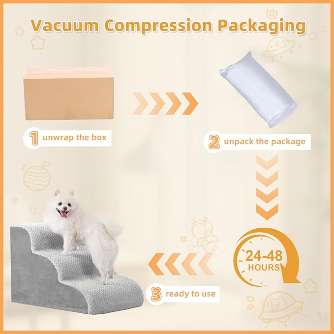 MIHIKK Dog Stairs Ramp, Curved 5-Step Dog Steps for Small Dogs and Cats, Pet Stairs for High Beds and Couch with Anti-Slip Washable Cover and Durable High Density Foam, Grey