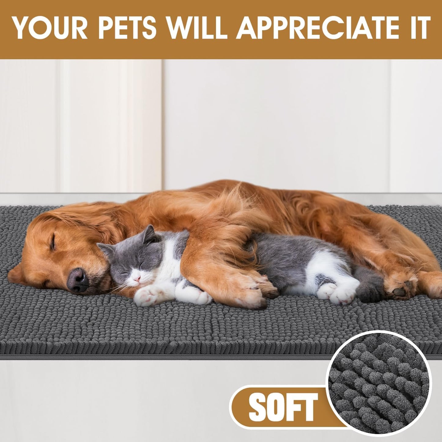 IM HOME Dog Door Mats for Muddy Paws, Chenille Absorbent Door Mats, Non Slip Heavy Mud Mat for Dogs, Soft Indoor Door Mat for Entryway, Mud Paws, Inside Floor,30" X 20", Grey