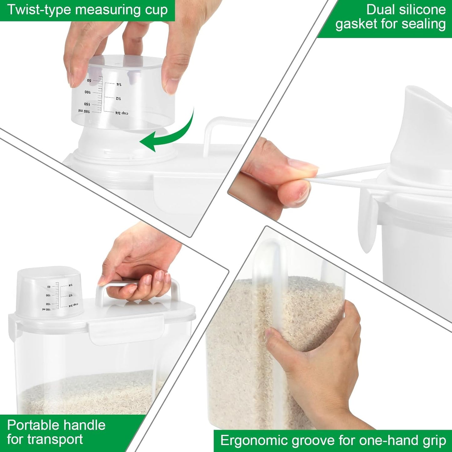 Dog Cat Food Storage Container, 5-7 Lbs Airtight Pet Food Storage Container with Easy-Pouring Spout and Portable Handle, Bird Seed Dispenser, Kitchen Organizer for Rice Cereal Flour -White