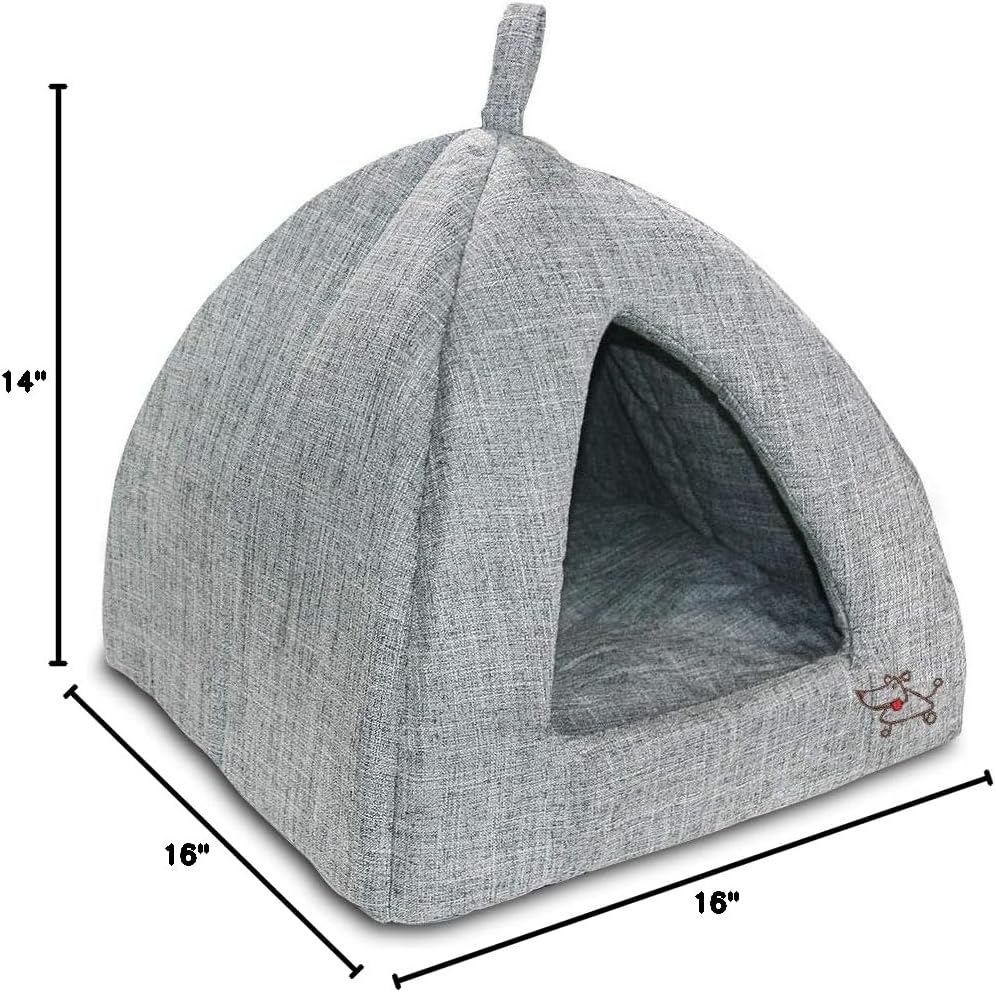 Pet Tent-Soft Bed for Dog and Cat by Best Pet Supplies - Gray Linen, 16" x 16" x H:14"
