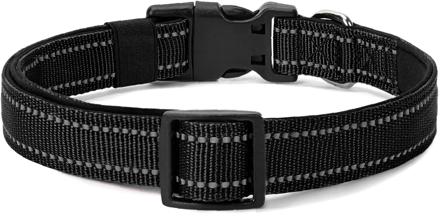Reflective Dog Collar Padded with Soft Neoprene Breathable Quick Release Basic Dog Collars for Puppy Small Dogs Girl Boy Black