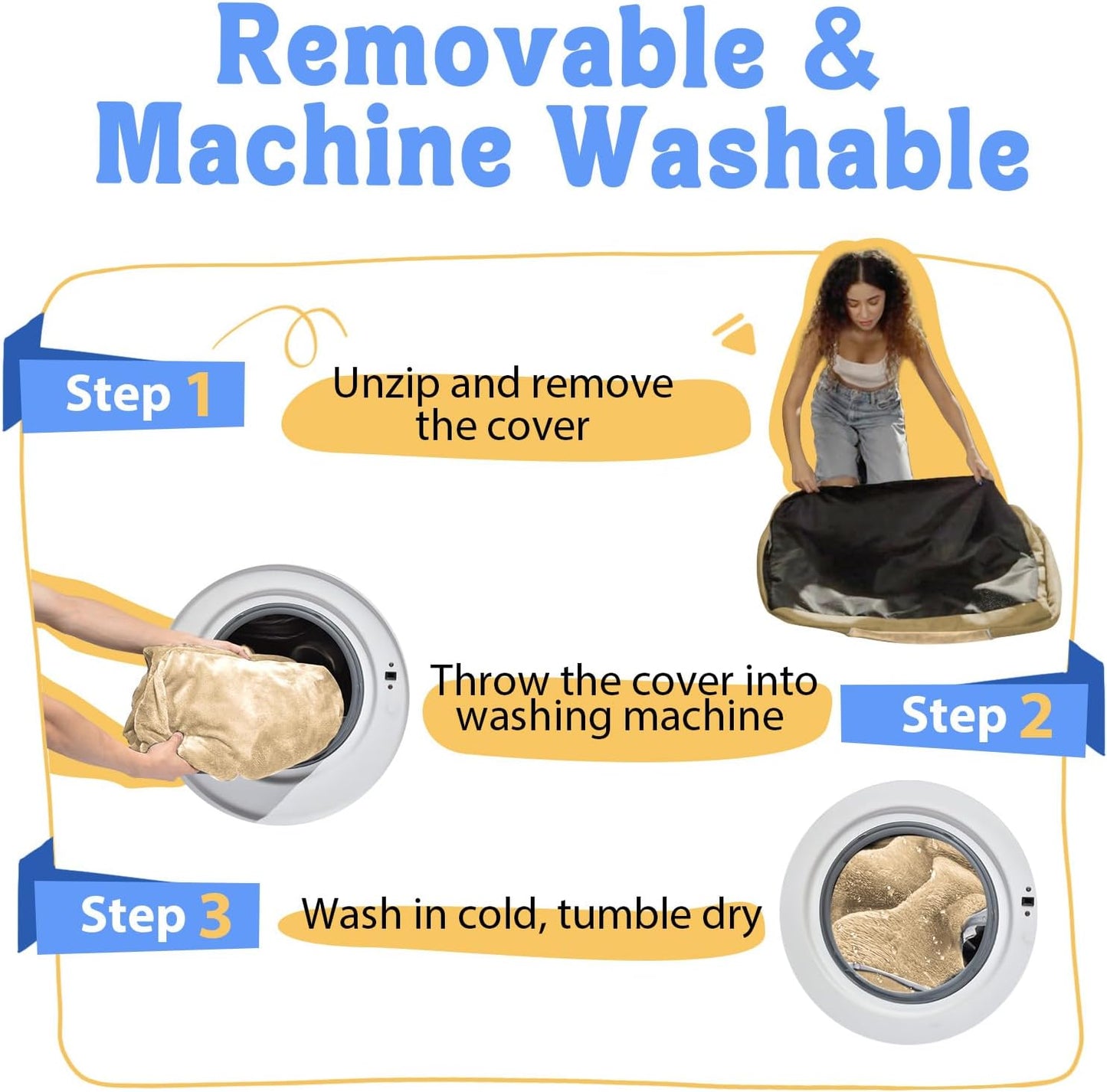 Orthopedic XL Large Dog Bed - Removable Bolster & Waterproof Washable Cover for Pet Extra Large Bed with Foam Support Non-Slip Bottom Dog Beds