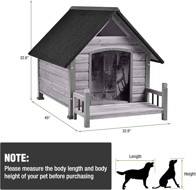 Dog House Outdoor with Anti-Chewing Iron Frame, Weatherproof Dog Kennel for Small Medium Large Dogs Indoor (Grey, 45" x 32.9" x 32.6")