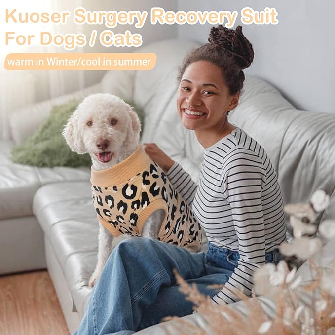 Kuoser Dog Recovery Suit for Dogs After Surgery,Professional Surgical Onesie for Female Male Dogs Spay Neuter,Soft Dog Surgery Suit Bodysuit for Abdominal Wounds Skin Disease,Coffee Leopard 2XL