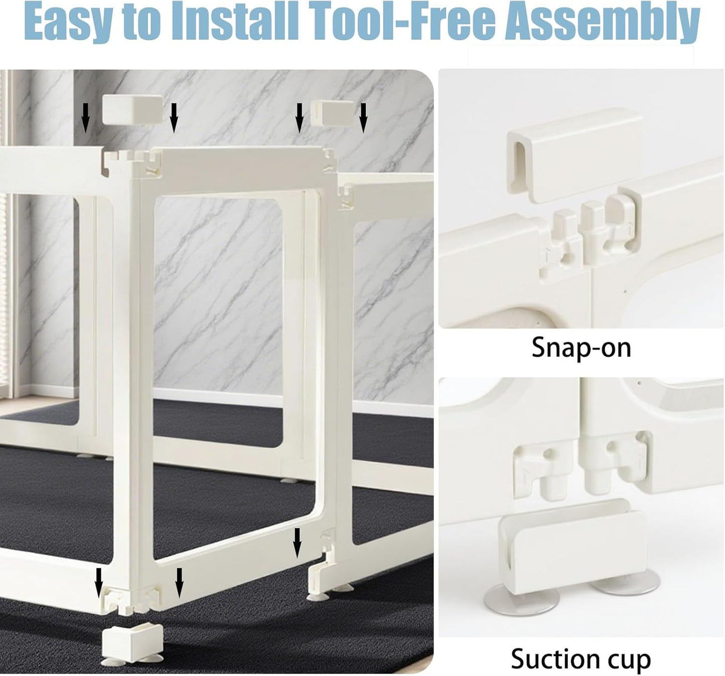 Clear Acrylic Dog Playpen Transparent Dog Playpens Indoor, Small Pet Play Pen for Small Dogs, Puppies, Cats & Rabbits, Assemble & Disassemble, with Door & Suction Cups (23.6" H, 12PCS),White