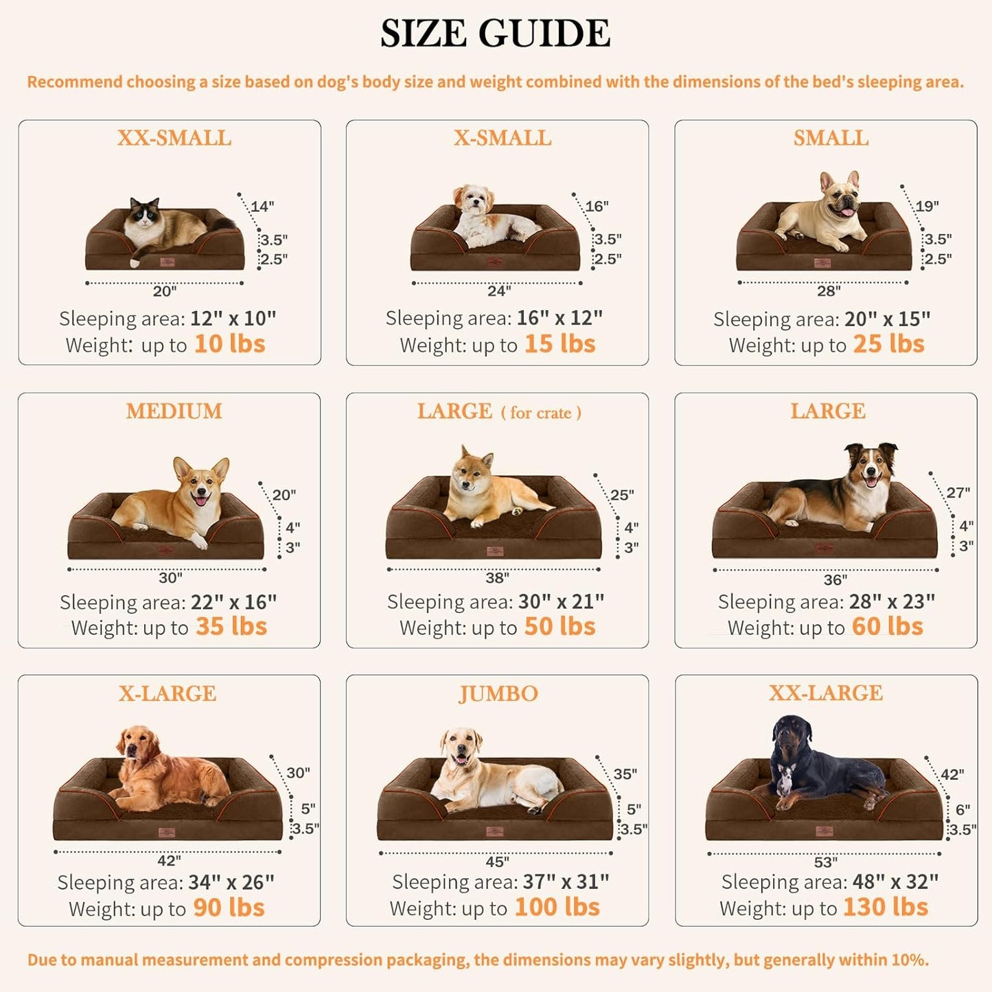 Comfort Expression Small Dog Beds Waterproof Cat Beds Orthopedic Foam Sofa Beds for Small Dogs Comfy Pet Bed with Washable Removable Cover & Non-Slip Bottom(XX-Small,Chocolate Brown)