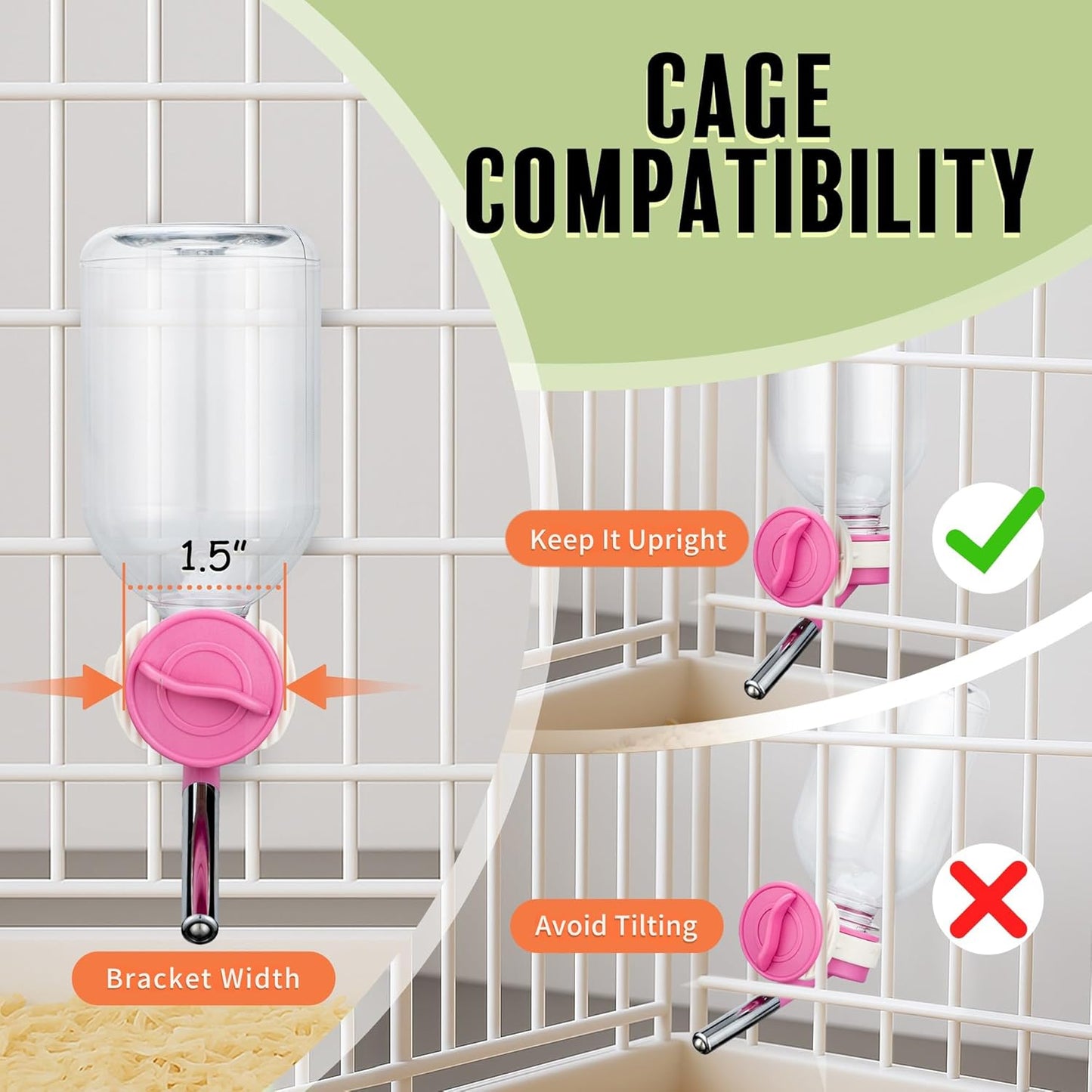 Choco Nose Patented No-Drip Water Bottle/Feeder for Guinea Pigs/Hamsters/Bunnies/Ferrets/Other Small Pets, Critters and Animals -for Cages, Crates or Wall Mount. 10.2 oz. Nozzle 10mm, Pink (C128)