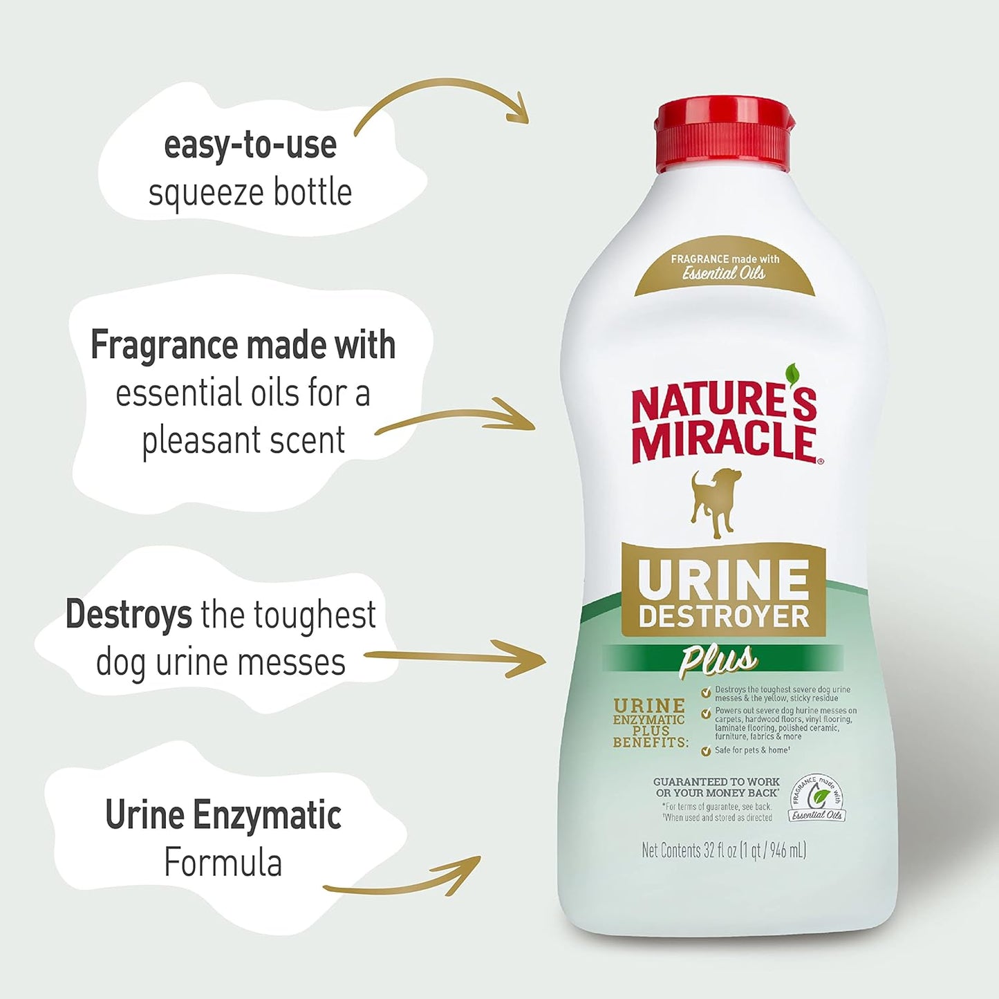 Nature's Miracle Urine Destroyer Plus for Dogs, Enzymatic Formula for Severe Dog Urine Stains, 32 fl oz