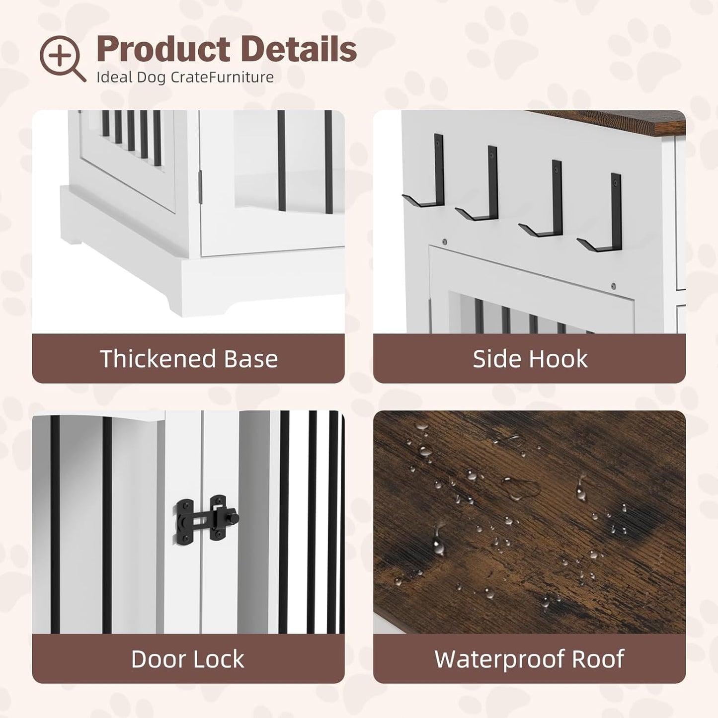 40 Inch Furniture-Style Dog Crate-Multipurpose Wood Pet Crate Furniture with Double Doors,2 Drawers, Decorative Dog House Indoor for Smal/Medium Dogs, White Finish