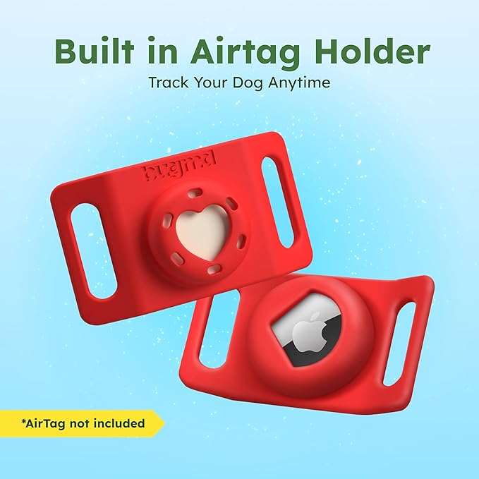 BugMD Paw Guardian Flea and Tick Prevention Pendant for Dogs & Cats with AirTag Holder | Plant-Powered Flea & Tick Control for Dog Collars & Cat Harnesses | Cat and Dog Tag with Air Tag Holder - Red