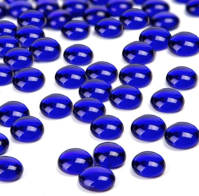 FUTUREPLUSX 1LB Blue Flat Glass Marbles, Premium Dark Blue Aquarium Rocks Fish Tank Gravel Stones Bulk Pebbles Decorative Beads for DIY Crafts Vase Fillers Table Scatter Decor