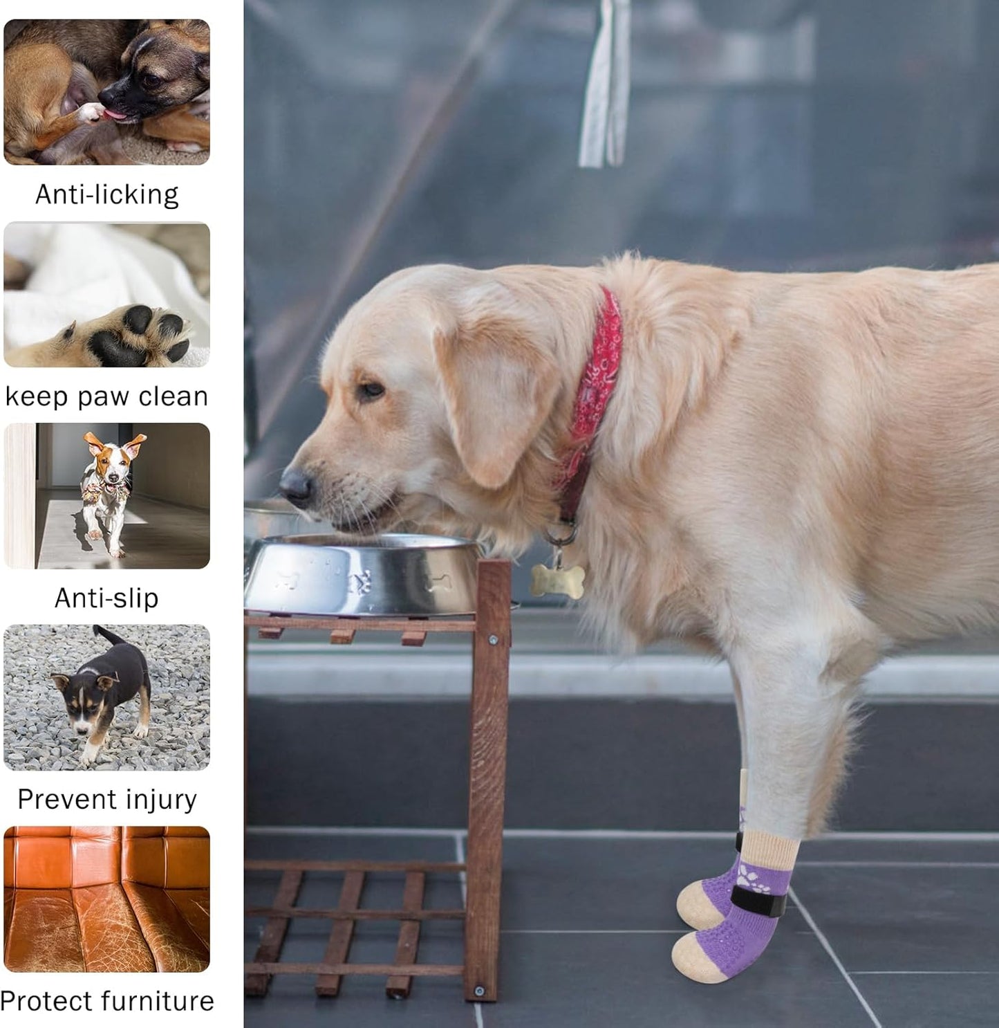 SCENEREAL Anti Slip Dog Sock to Prevent Licking Paws for Hardwood Floors, Boots & Paw Protector Shoes for Hot/Cold Pavement with Grippers, Double Sides Grips for Small Medium Large Senior Dogs, S