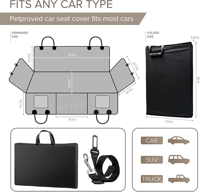 Back Seat Extender for Dogs Holds 400lbs, PU Leather Hard Bottom Car Seat Cover for Dogs,Heavy Duty Dog Car Seat Cover for Back Seat, Waterproof Dog Hammock for Car, Large Pet Bed for Car, Suv, Truck