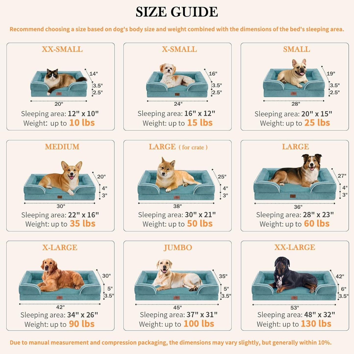 Comfort Expression Waterproof Large Dog Beds, Orthopedic Dog Beds for Large Dogs, Comfy Pet Bed Sofa with Washable Removable Cover & Non-Slip Bottom(Washed Blue)