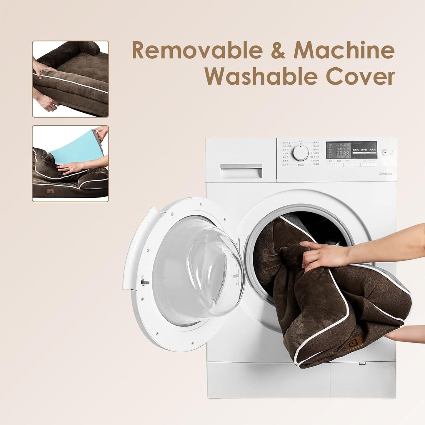 EHEYCIGA Orthopedic Dog Beds for Extra Large Dogs, Waterproof Memory Foam XL Dog Bed with Sides, Non-Slip Bottom and Egg-Crate Foam Big Pet Couch Bed with Washable Removable Cover, Brown