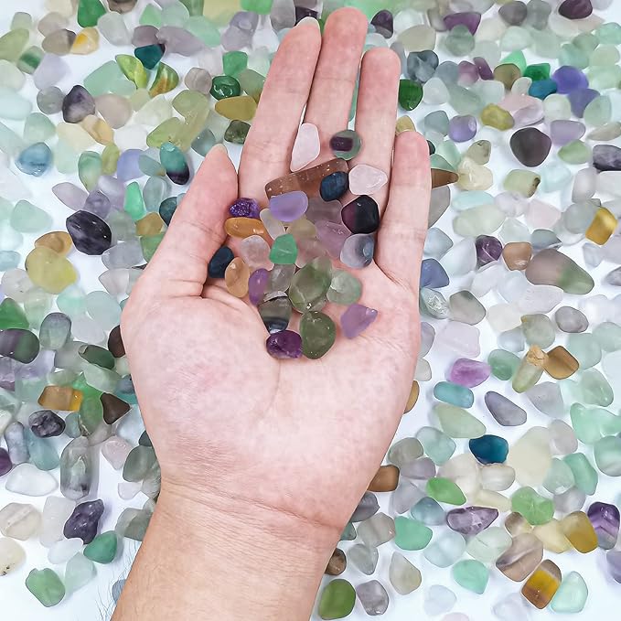 Keedolla 0.93 LB Fluorite Tumbled Chips Aquarium Fish Tank Gravel, Natural Crystal Quartz Stones Rocks Pebbles for Vase Fillers, Garden, Succulent Plants Decor