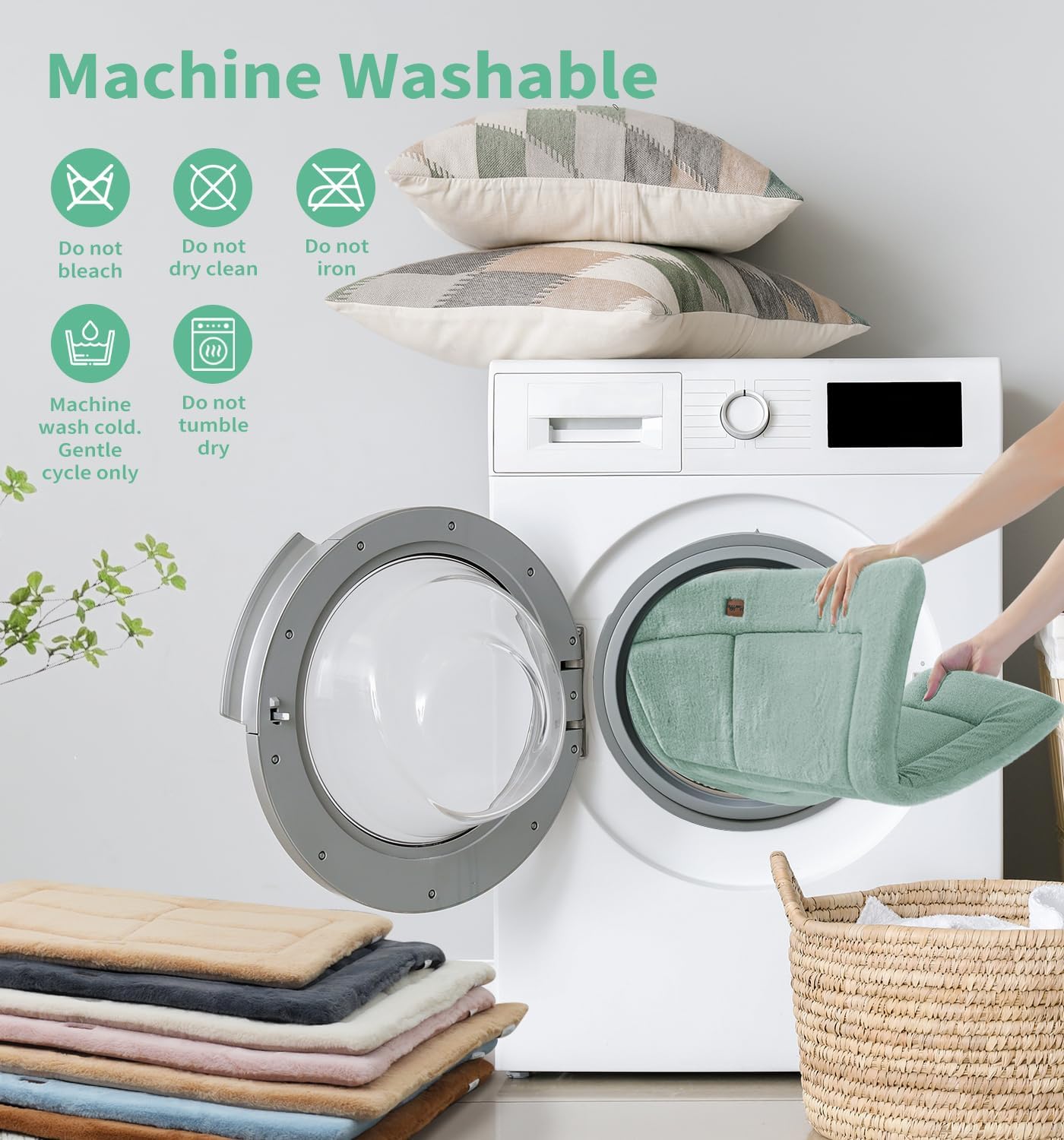 Made4Pets Dog Crate Pad Bed for Medium Large Dogs, Washable & Reversible, Anti-Slip Kennel Mat for Cozy Sleeping, Soft Fluffy Dog Bed for Indoor & Outdoor Use, 35"x23", Green