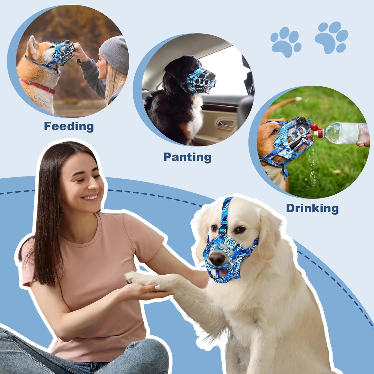 Basket Muzzle to Prevent Biting, Dog Muzzle for Large Medium Small Dogs Allows Panting Drinking Anti Chewing, Perfect for Grooming Trimming Training and Aggressive Reactive Dogs (Blue, Size 6)