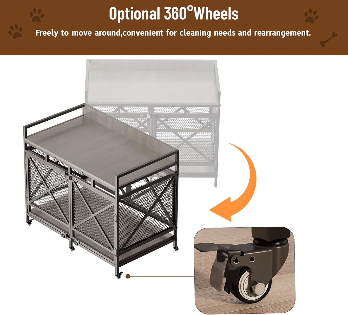 COZPAW Large Dog Crate Furniture, 48 Inch Wooden Dog Kennel for XLarge Dogs, Heavy Duty Dogs Furniture Indoor Wire Dog Cage with Caster Wheels,Decorative Pet House End Table, Textured Gray